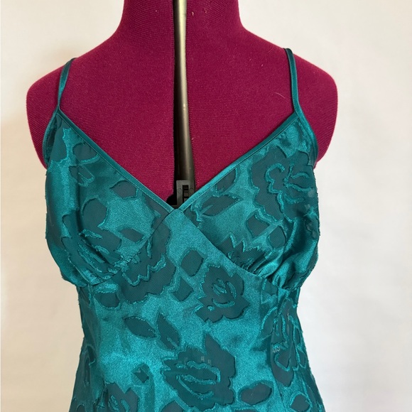 Vintage 90s Victoria’s Secret Green Satin Burnout Floral Maxi Slip Dress Small - Picture 2 of 11